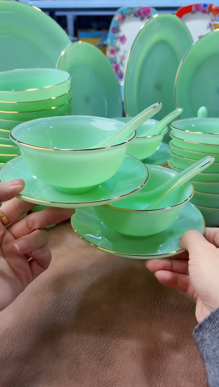 玉瓷  三件套碟碗勺2套       