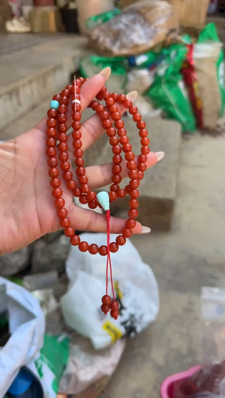 【闪购商品】南红玛瑙珠串未镶嵌原矿无优化辣椒红7mm多圈