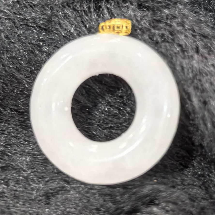 HJ4549【东齐珠宝】18K金扣头和田玉甜甜圈吊坠-送礼佳品