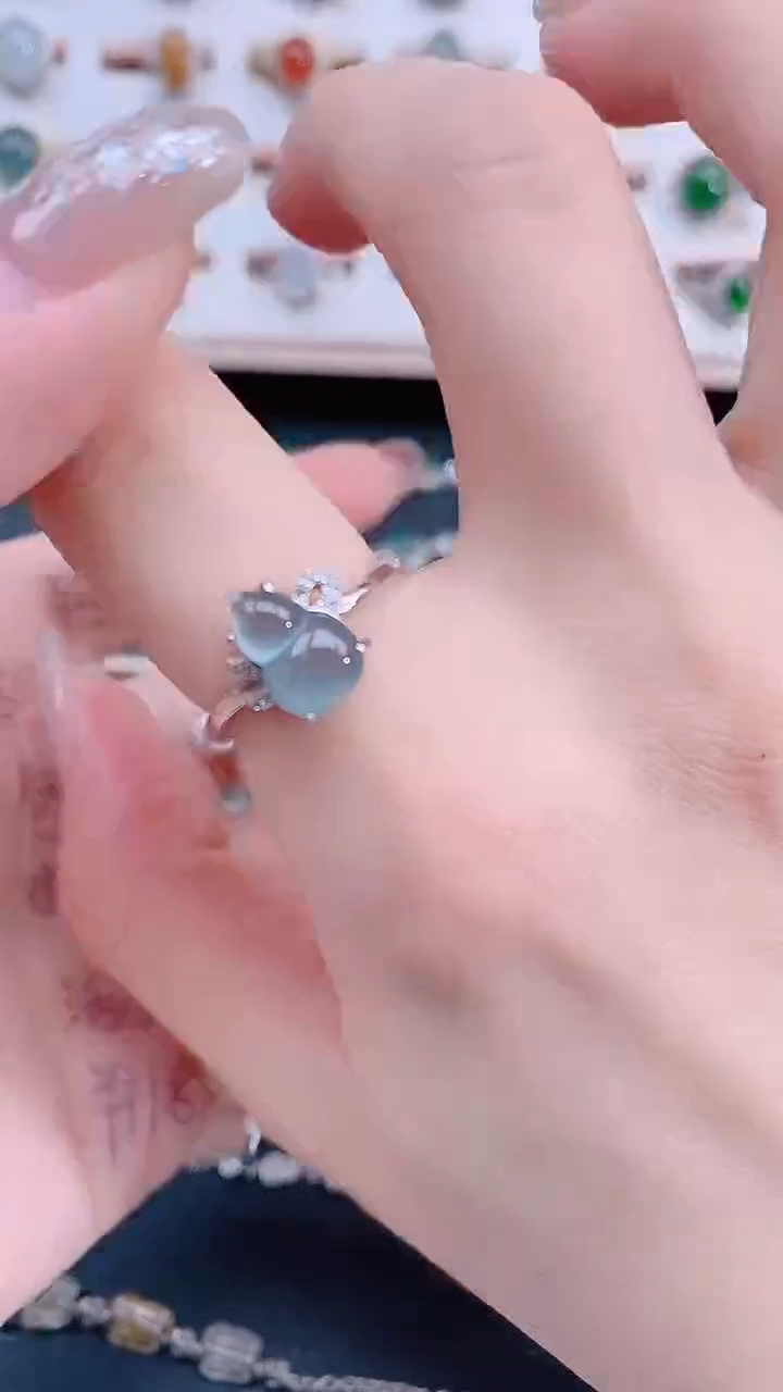 银S925镶嵌戒指翡翠天然翡翠