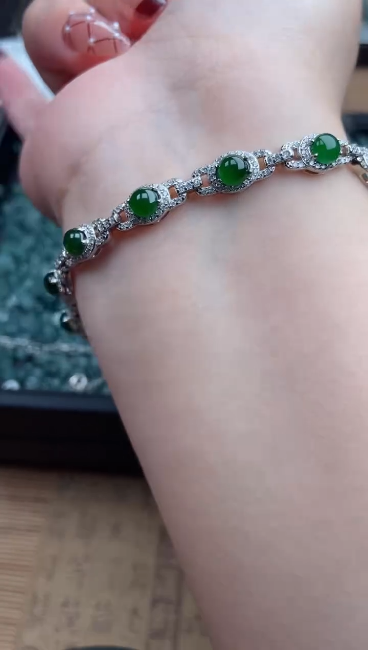 【闪购商品】翡翠手链银S925镶嵌蛋面手链