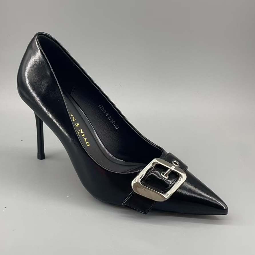 2295-3（7厘米）黑色皮带扣件单鞋细跟高跟鞋