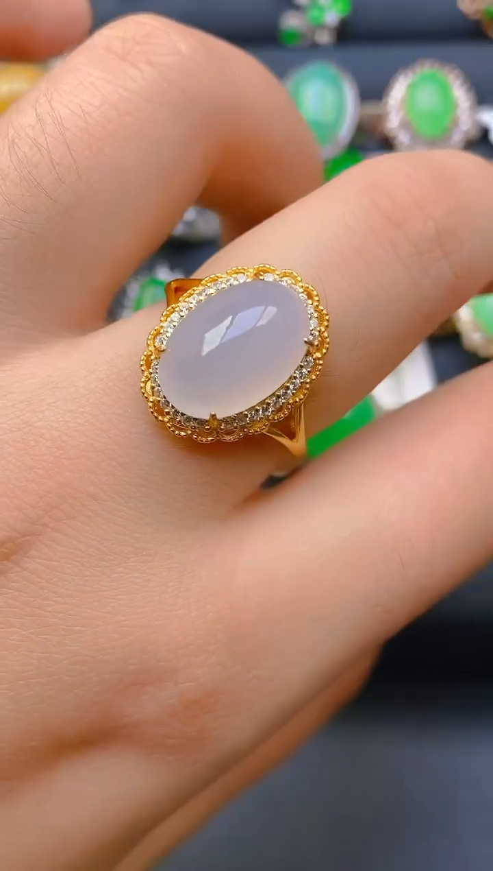 【闪购商品】翡翠戒指银S925镶嵌天然A货翡翠1