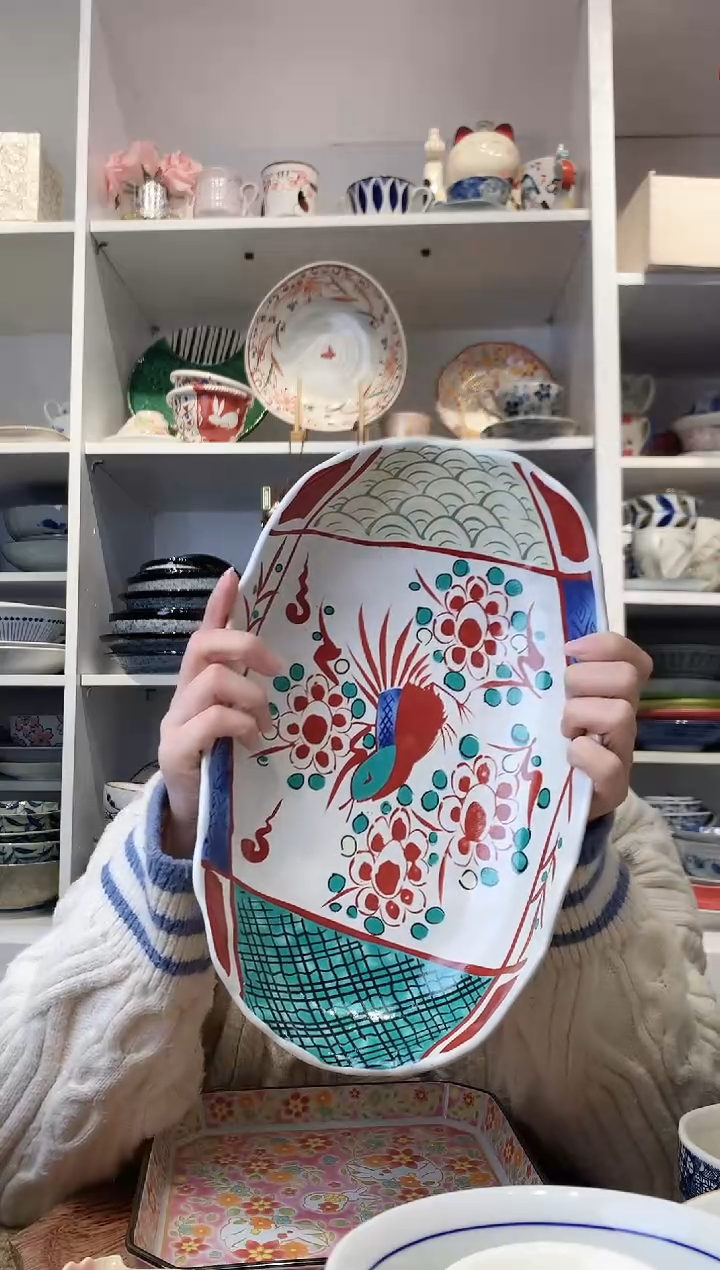 陶瓷赤绘椭圆大钵