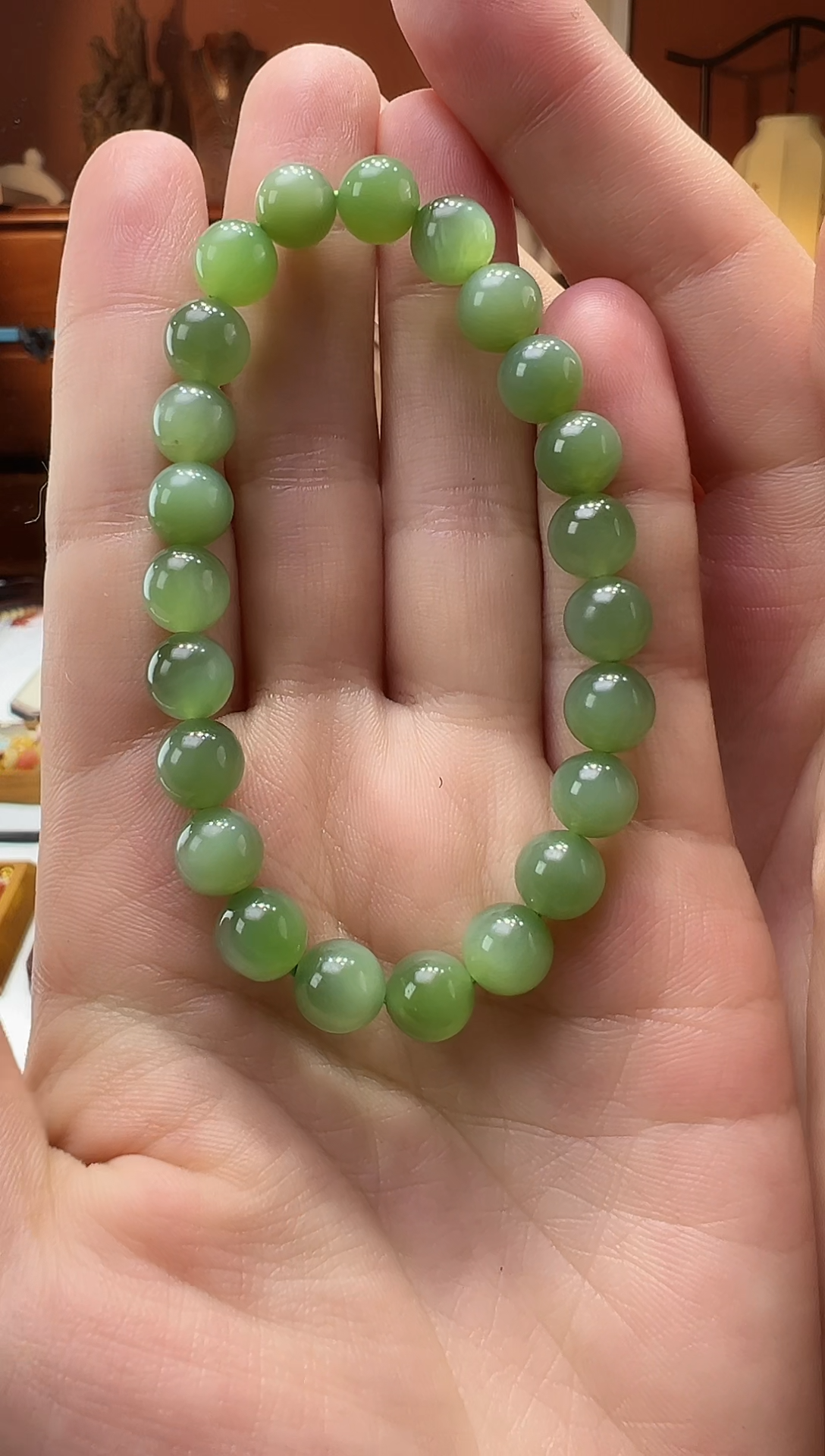 【闪购商品】和田玉（碧玉）手串未镶嵌俄料猫眼碧玉8mm