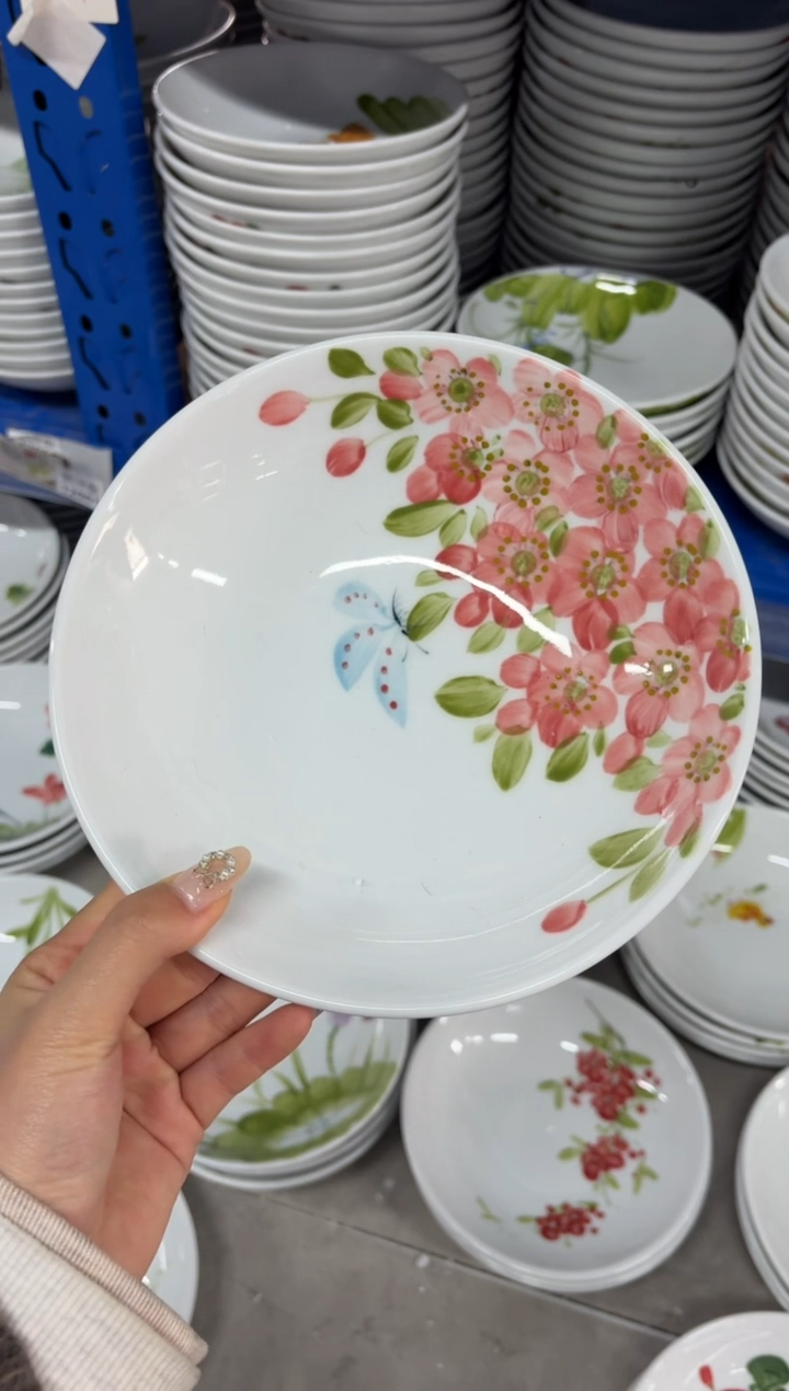 瓷片景德镇高温陶瓷食品级手绘釉中彩-圆深盘