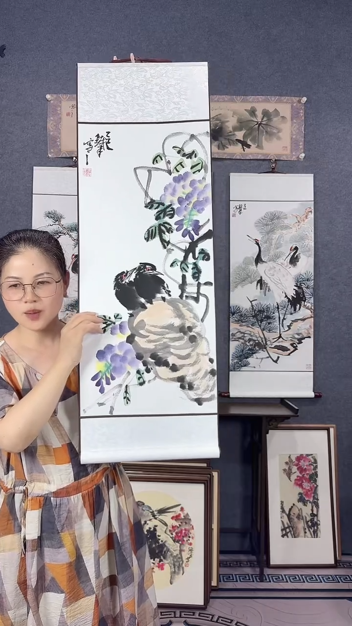 国画92*32吴铁成手绘卷轴