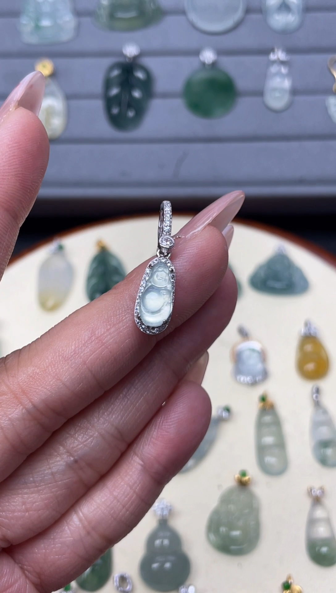 颈饰银S925镶嵌翡翠（4号链接）纯天然A货缅甸翡翠滴溜