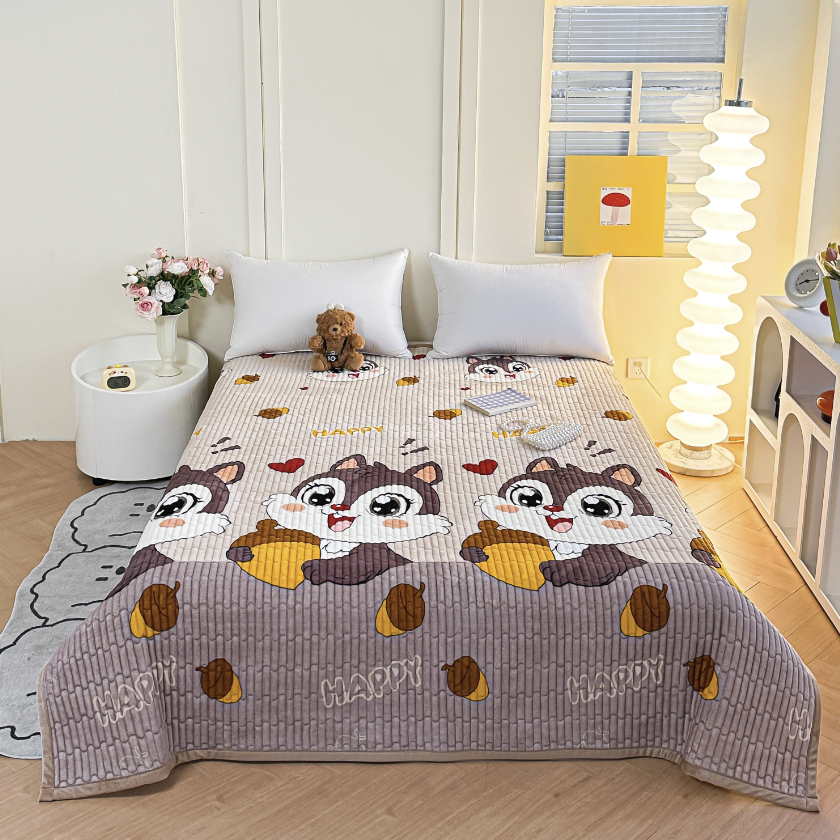 {刘总专属}新款加厚牛奶绒松鼠乐园便捷式多功能床盖