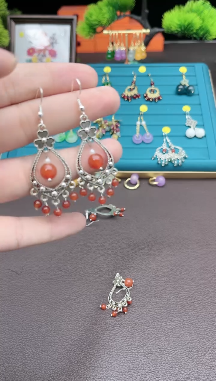 【闪购商品】南红玛瑙耳饰银S925镶嵌103000