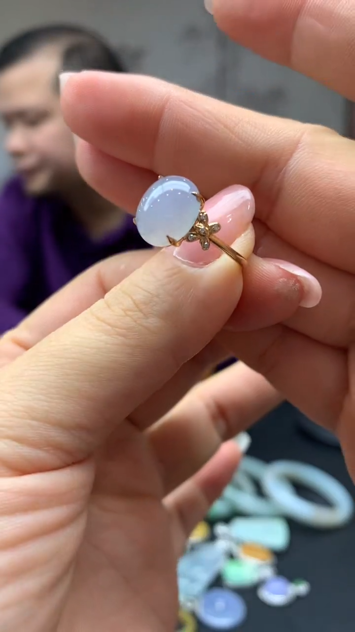 【闪购商品】翡翠戒指18K金镶嵌3-天然翡翠