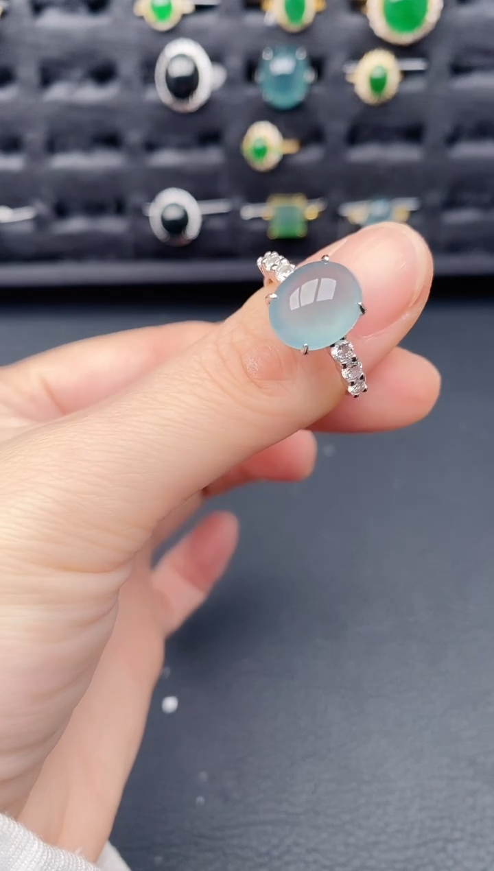 银S925镶嵌戒指翡翠天然a货翡翠489