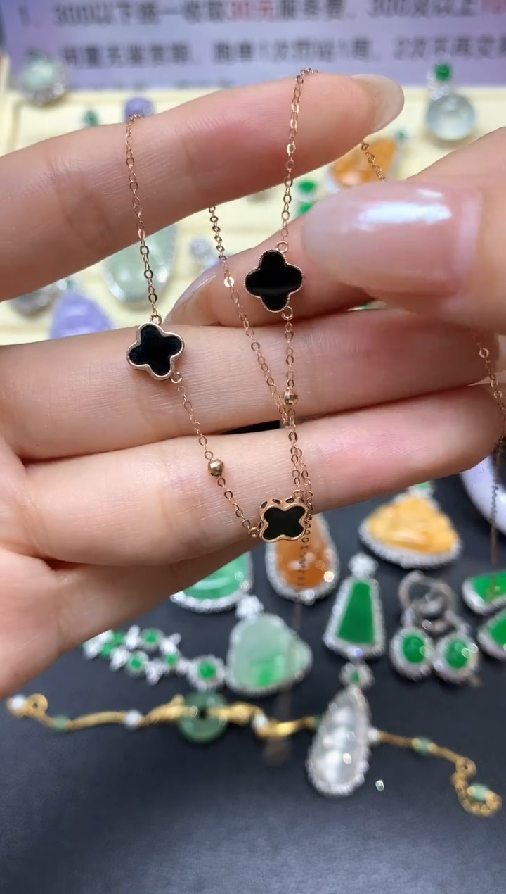 【闪购商品】翡翠套链18K金镶嵌墨翠套链|1450+145