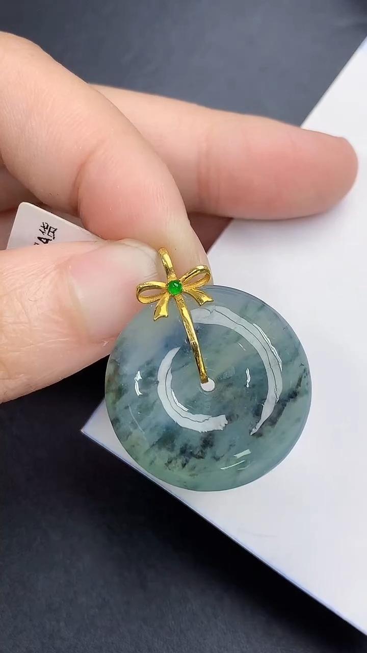 颈饰18K金镶嵌翡翠天然缅甸A货百元以上9元证书费自理