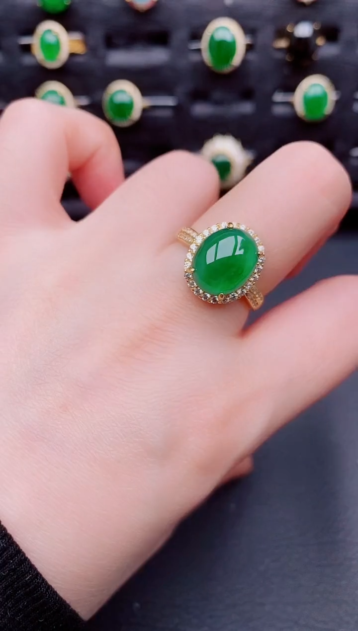 【闪购商品】翡翠戒指银S925镶嵌天然a货翡翠142