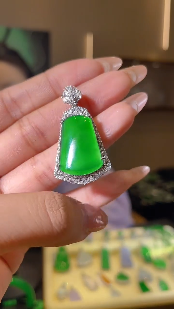 翡翠银S925镶嵌吊坠(不含链)天然翡翠A货