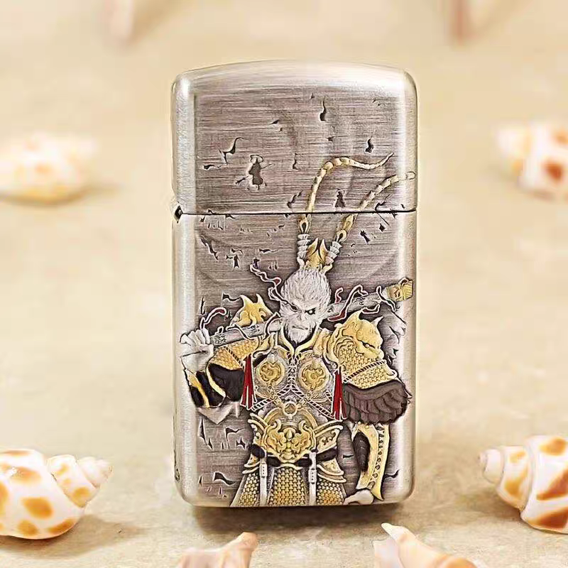 ZIPPO打火机高级正品/纤巧套壳窄机熏银大闹天宫【达人专属】DYJ1