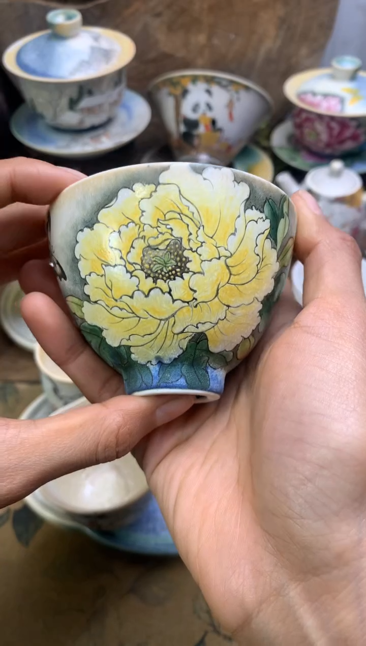【闪购商品】拾泥手绘黄牡丹主人杯