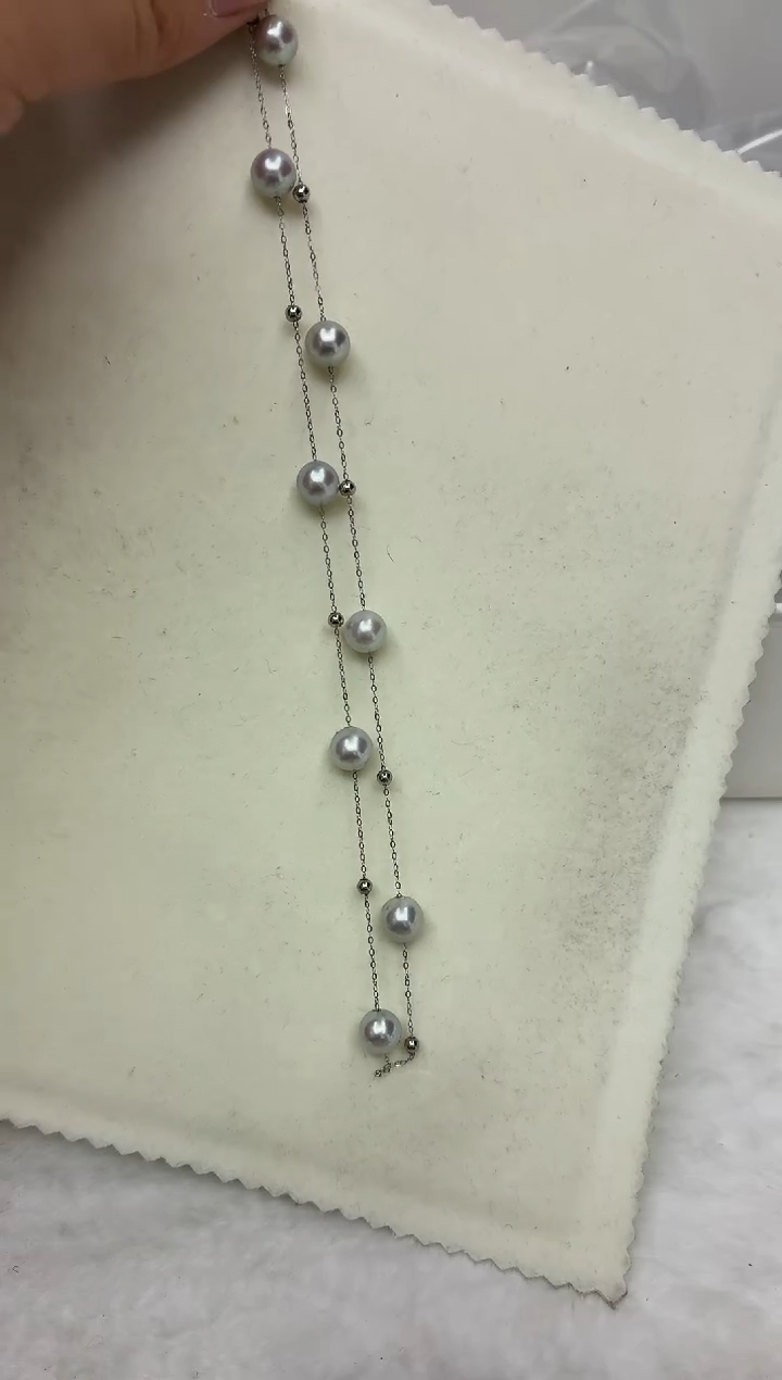 银S925镶嵌DA海水珍珠满天星项链8-9 y677