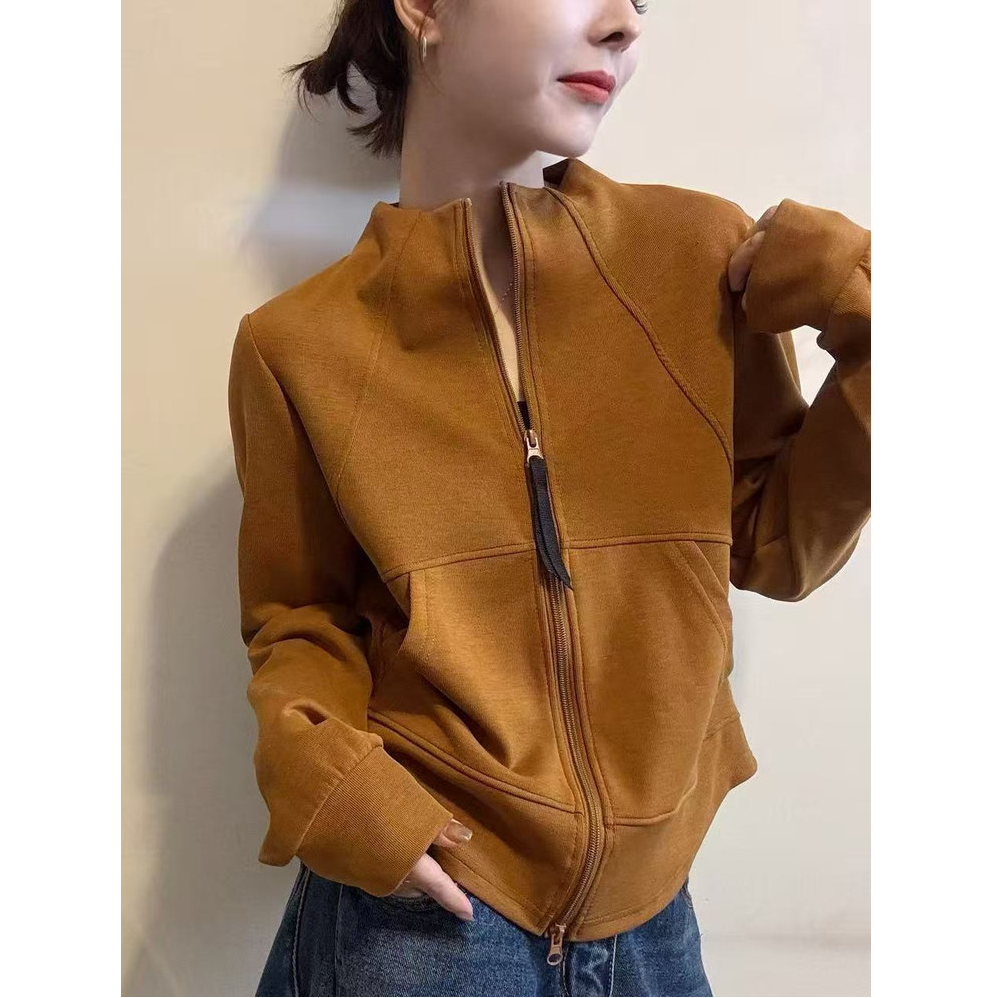 HMY 31001 欧货立领双拉链长袖卫衣开衫女修身显瘦上衣短款外套