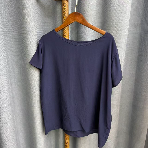 秋季新款休闲时尚圆领桑蚕丝短袖上衣女Z192