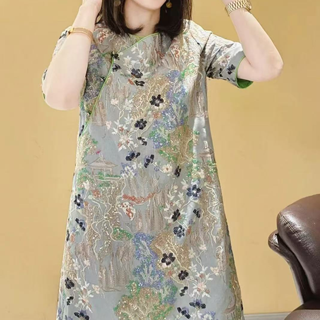 【亭台楼阁】轻奢重工气质新中式国风旗袍裙20244639琳琳