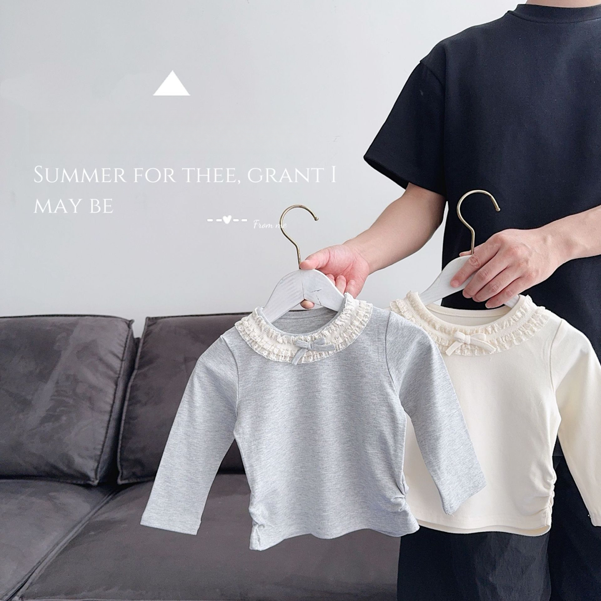 2025秋1-5岁女童小童宝宝洋气圆领花边蝴蝶结长袖打底衫上衣内搭