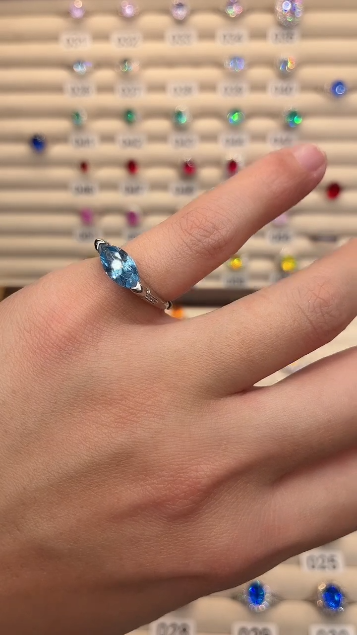 银S925镶嵌戒指海蓝宝石06898