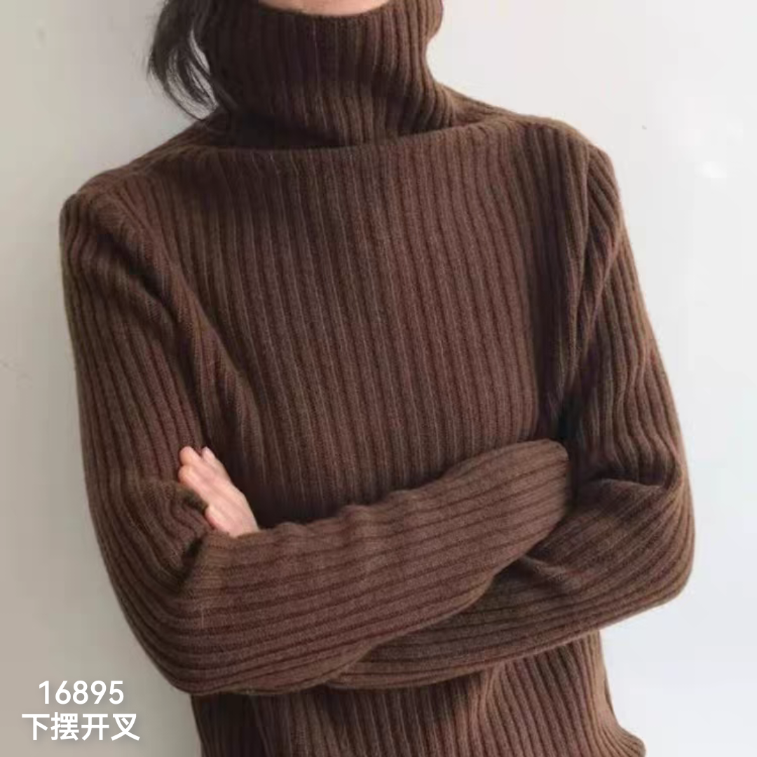 16895（部分无水洗唛，介意慎拍）CHUXUN高领竖坑条下摆开叉针织衫