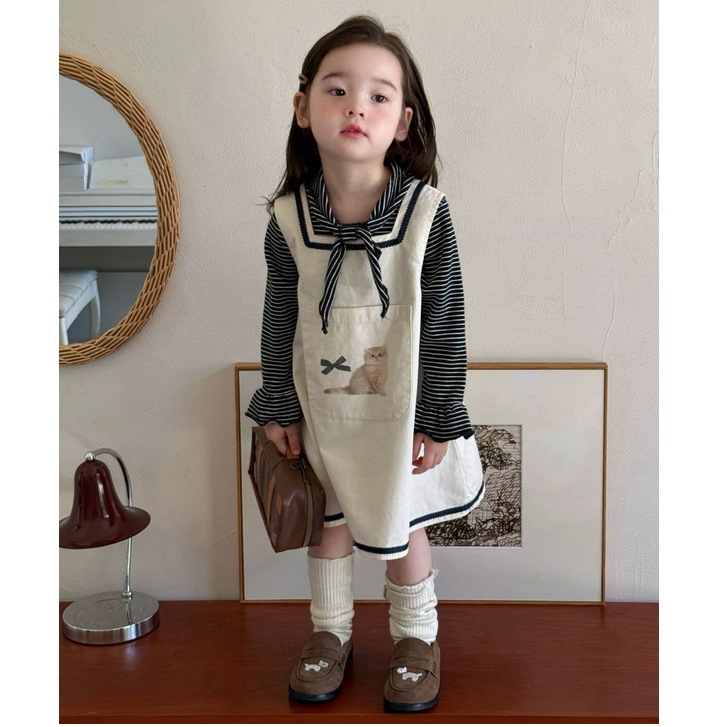 童装2025秋季新款女童小童韩版条纹可爱小猫背心裙潮酷痞帅童装