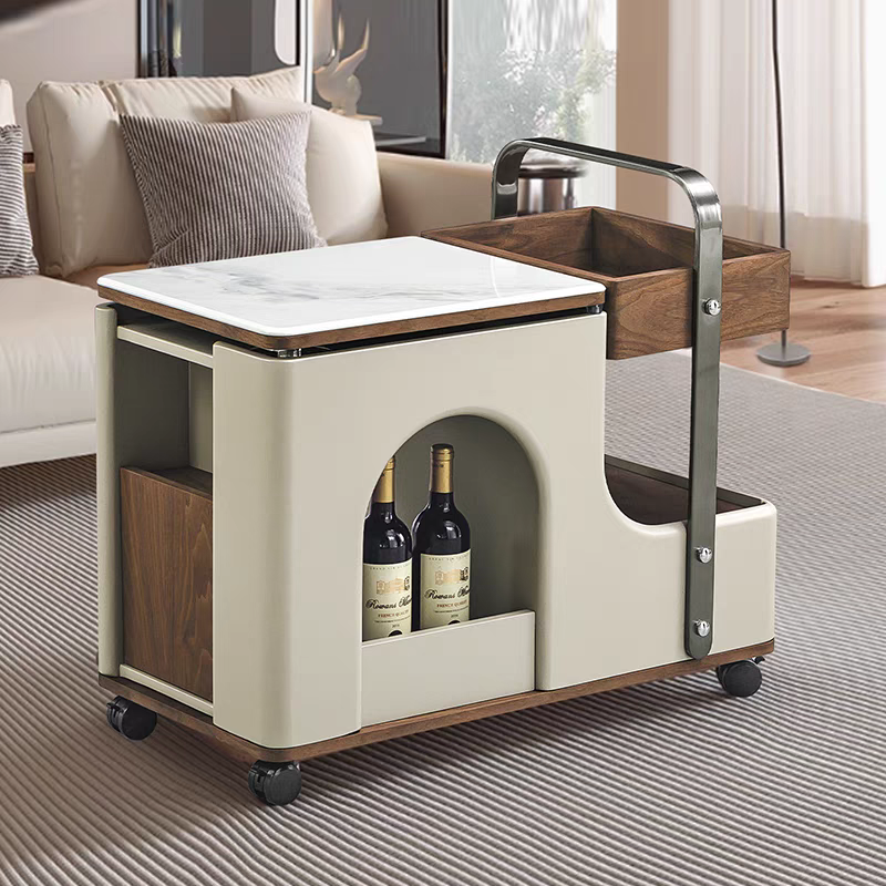 升降茶几多功能移动边几天然微晶石客厅旋转移动小推车沙发旁边柜