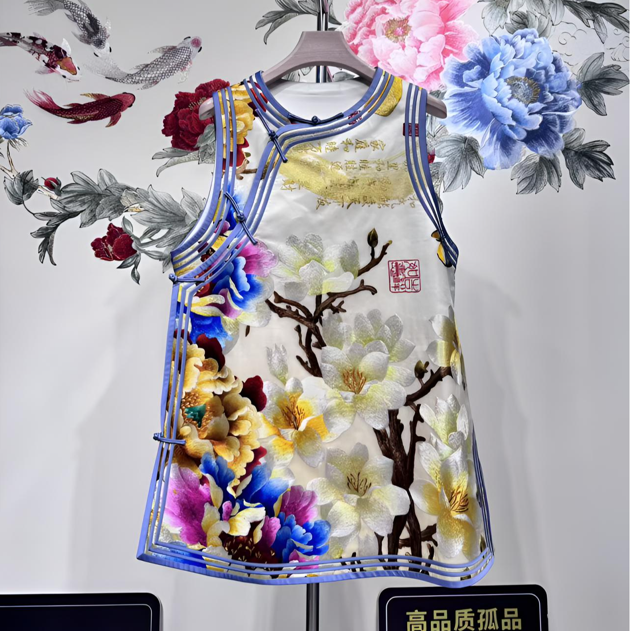 马夹女中款时尚国风前满绣圆领常规款百搭刺绣重磅蚕丝老绣