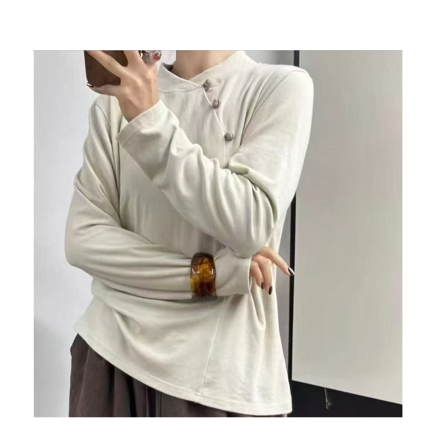 秋冬高端新中式手工盘扣纯棉打底（衣长65）MQ7257百搭宽松长袖显瘦