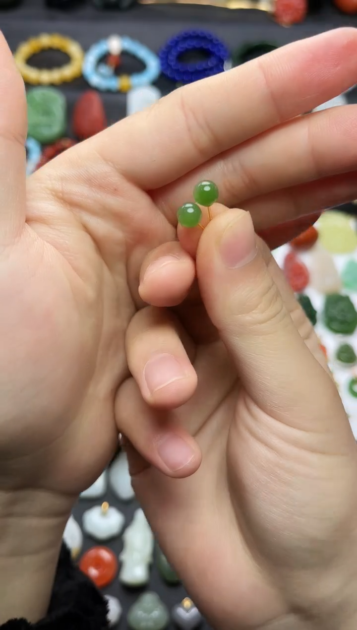 银S925镶嵌和田玉耳饰卡6单珠耳钉06