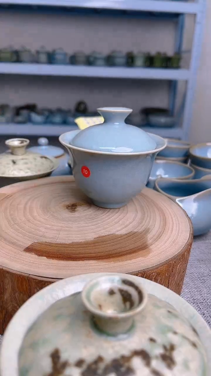 【闪购商品】瓷片原生态原矿天蓝10号盖碗