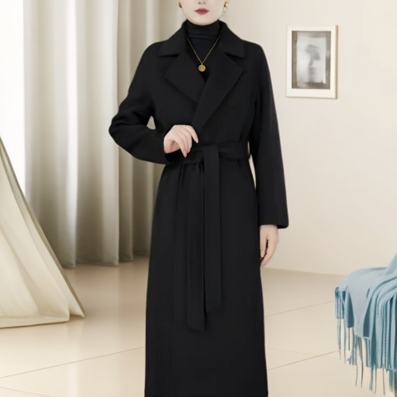 新款2025修身正肩重工长毛显瘦中长款秋冬双面羊毛大衣