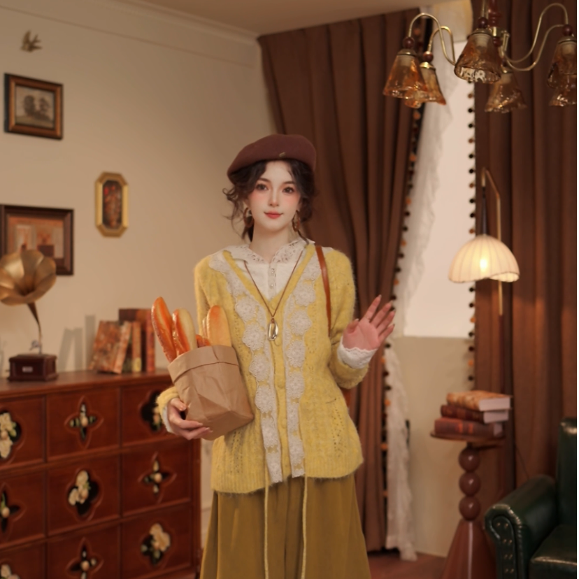 敏恩【雾入松林】港风复古宽松百搭针织开衫WO1218394