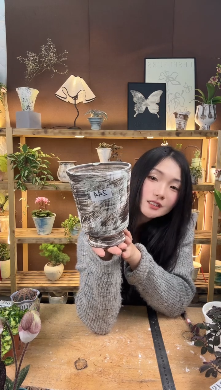 无花朵编号 244    景德镇手绘花盆