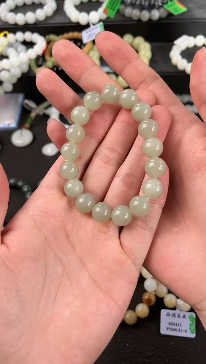 【闪购商品】和田玉手串未镶嵌且末青白手串卡12微色差