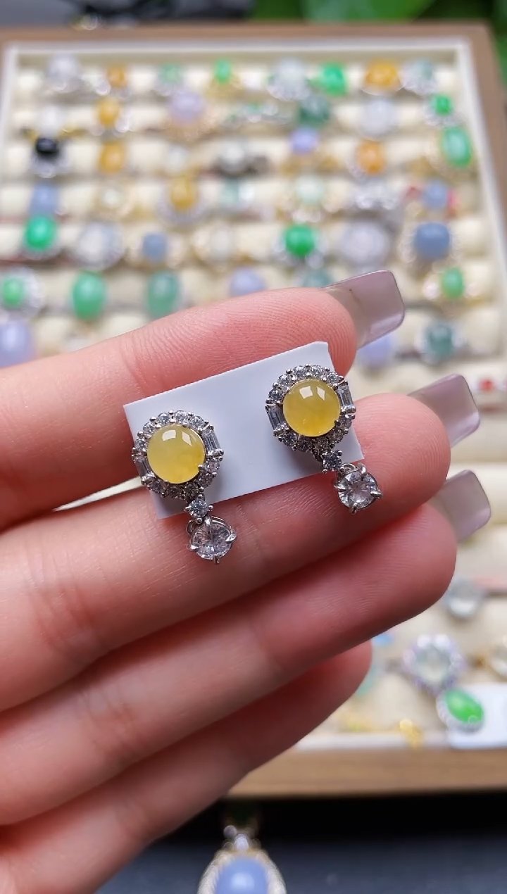 银S925镶嵌翡翠耳饰80