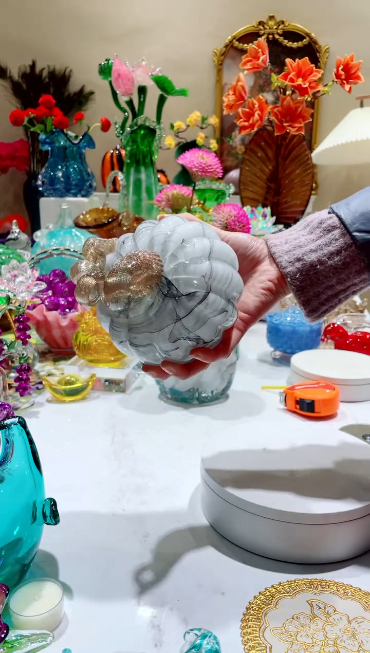 【闪购商品】琉璃手工艺品白色 油画风 南瓜