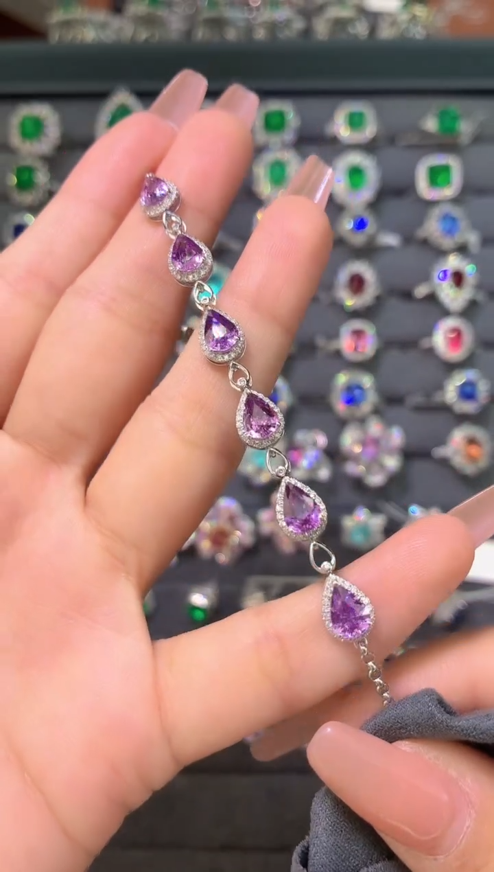 手链彩色蓝宝石18K金镶嵌-4.08克拉*无烧紫蓝宝