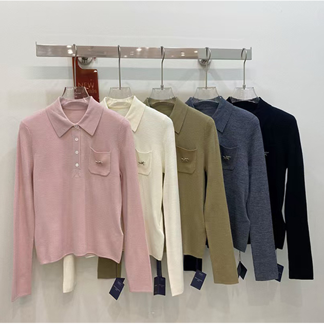 扬子纱高档羊毛针织衫女士polo领长袖直筒简约上衣时尚百搭秋冬