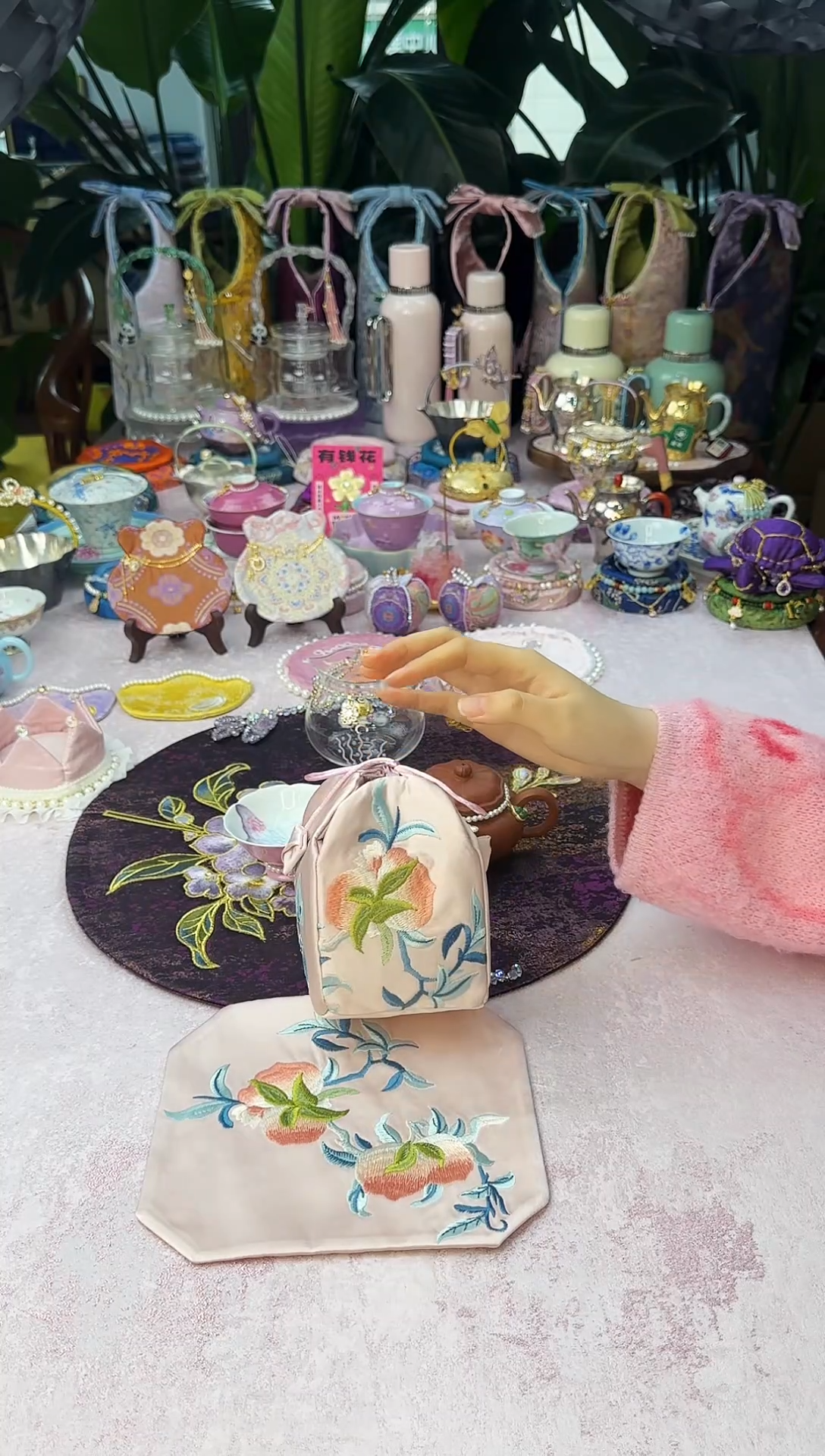 102 粉色茶事包加茶席两件套