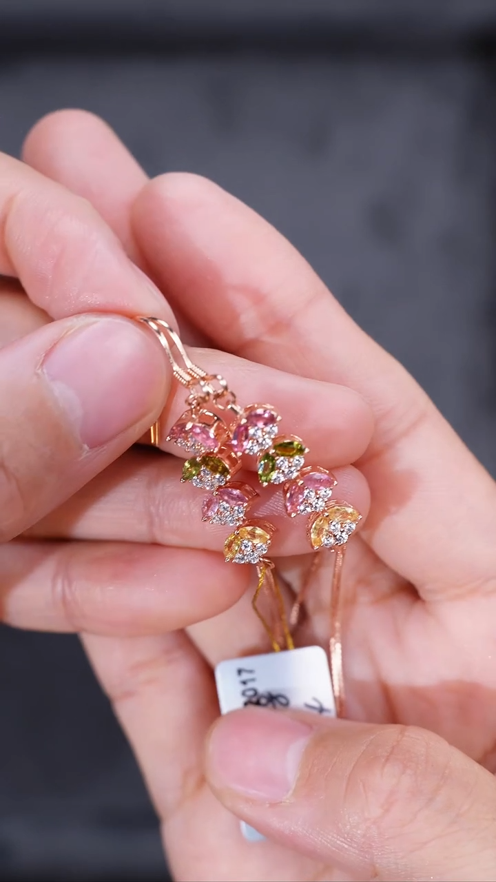 【闪购商品】碧玺耳饰银S925镶嵌耳饰