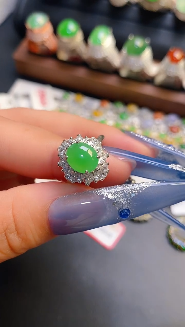 银S925镶嵌戒指翡翠天然