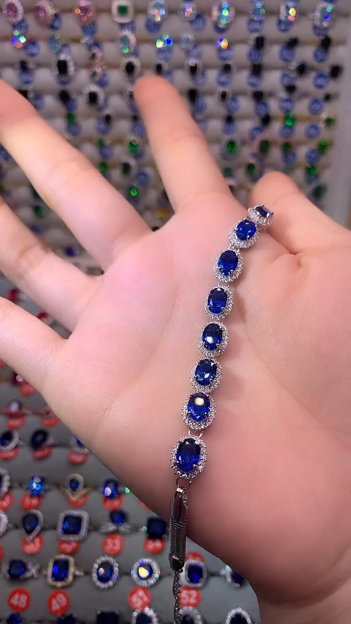 【闪购商品】蓝宝石手链银S925镶嵌1111