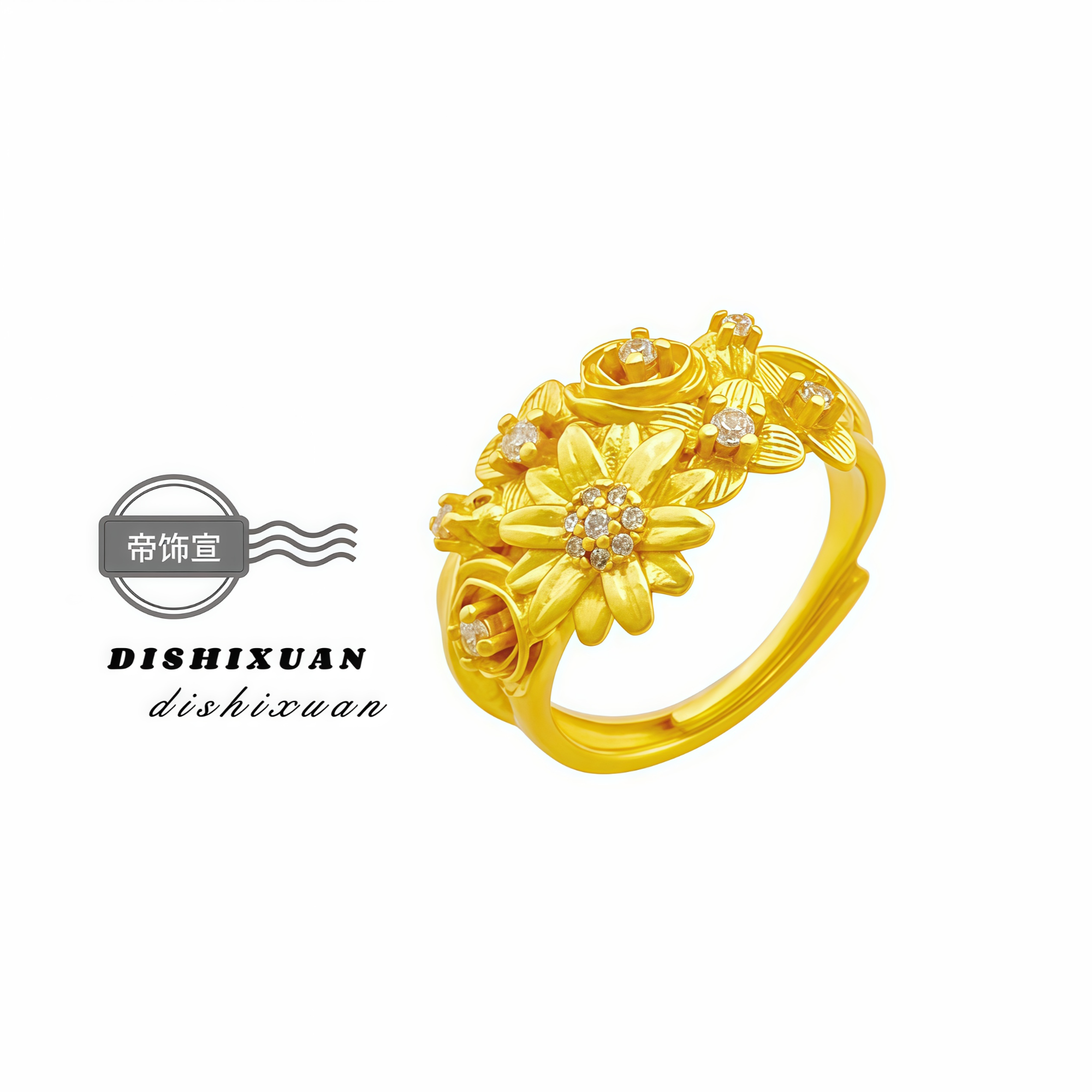 铜合金合成锆石戒指 繁花锦簇戒指新款轻奢时尚高级感食指戒