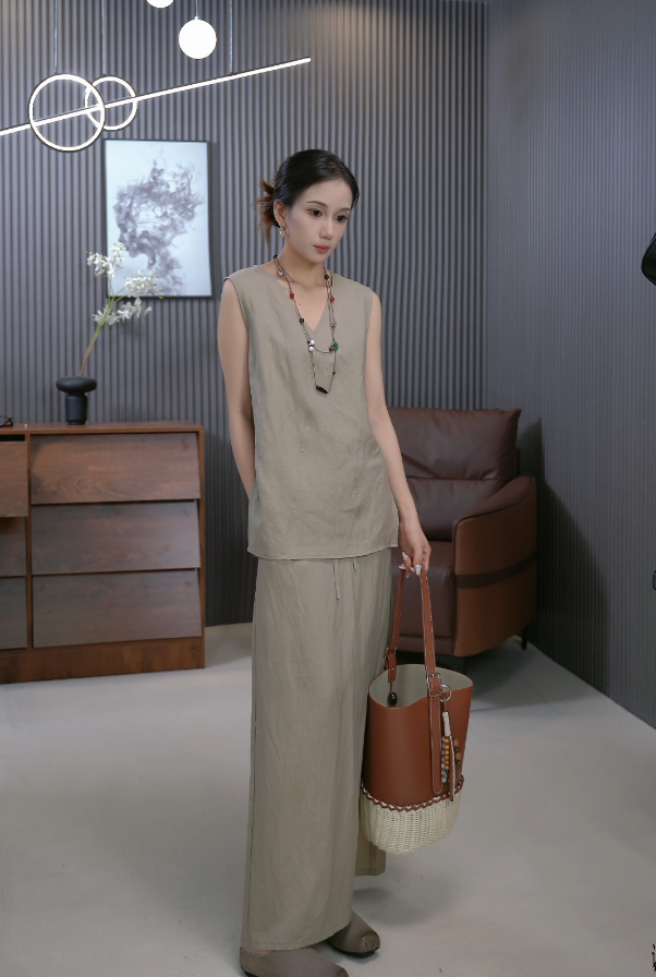 LEILEISTUDIO天丝亚麻极简背心马甲82529#