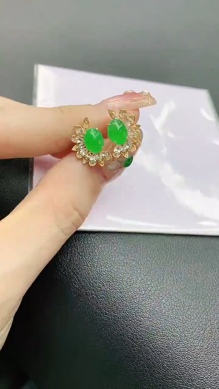 【闪购商品】翡翠耳饰18K金镶嵌赠礼盒证书 珍珍